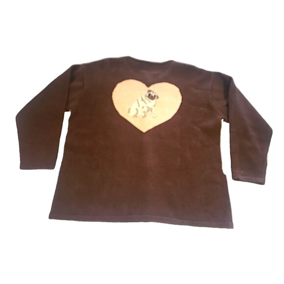 1X Pug Puppy Storybook Knits Sweater Brown Peach Flower Buttons 3D Cruelle Dog - Picture 16 of 16